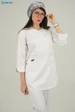 ست اسکراب پزشکی زنانه به همراه شلوار رنگ سفید استین بلند سه ربع