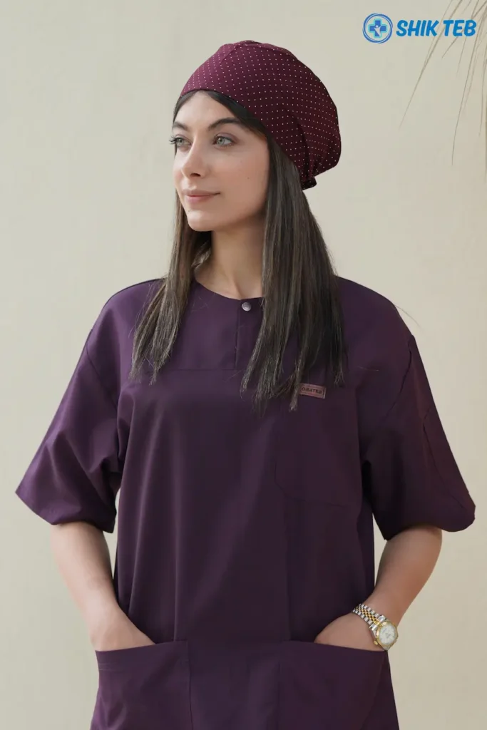 اسکراب پزشکی رنگ بادمجونی مدل زنانه