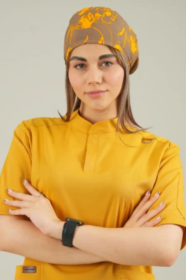 کلاه جراحی ساده زنانه رنگ زرد و کرمی